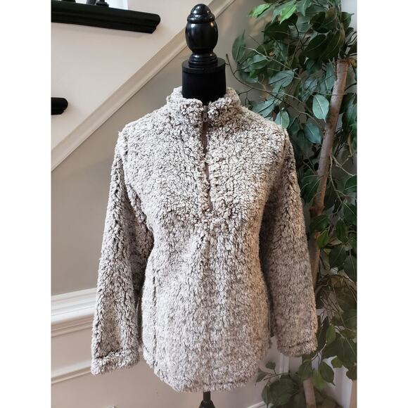 Blossom by P Sweater Women's Large Brown Polyester Sherpa Long Sleeve 1/4 Zip - Picture 1 of 13